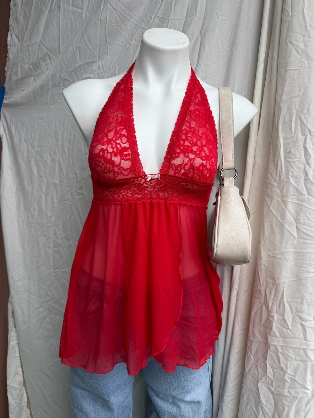 Red Lace Halter Babydoll Chemise - Women Intimates